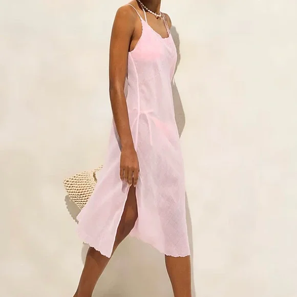 NWT J Crew Embroidered slip dress in ramie in porcelain pink size small - Picture 2 of 8